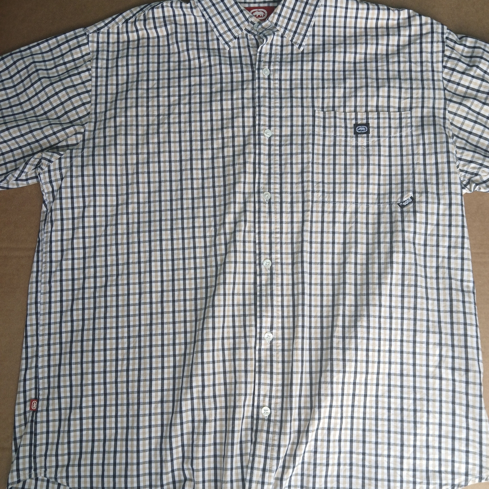 Ecko Unlimited Blue and White Casual Button Down Shirt with Checkered Pattern